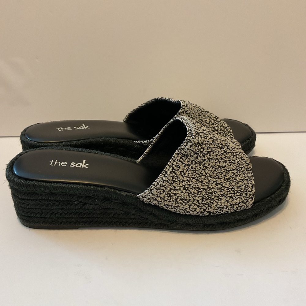 The Sak Women’s Sandals Brynna Espadrille Slip On 3” Wedge Mules Black Size 11